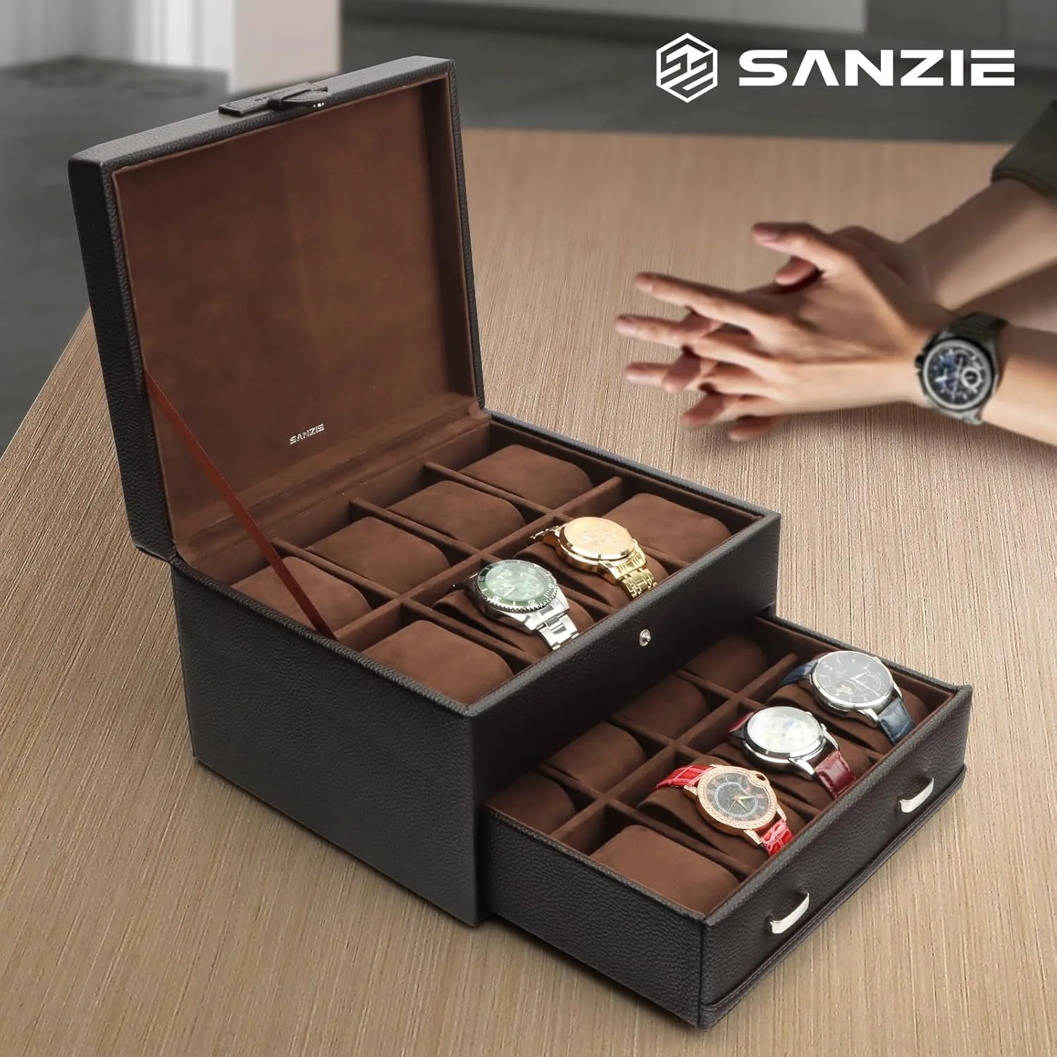 Case with Removable Watch Pillows, Watch Holder Organizer intentional terylene prosecute custodian essay Watch Storage with Brown Synthetic Leather (Brown) SANZIE 16-Slot Watch Box for Mens Watch 