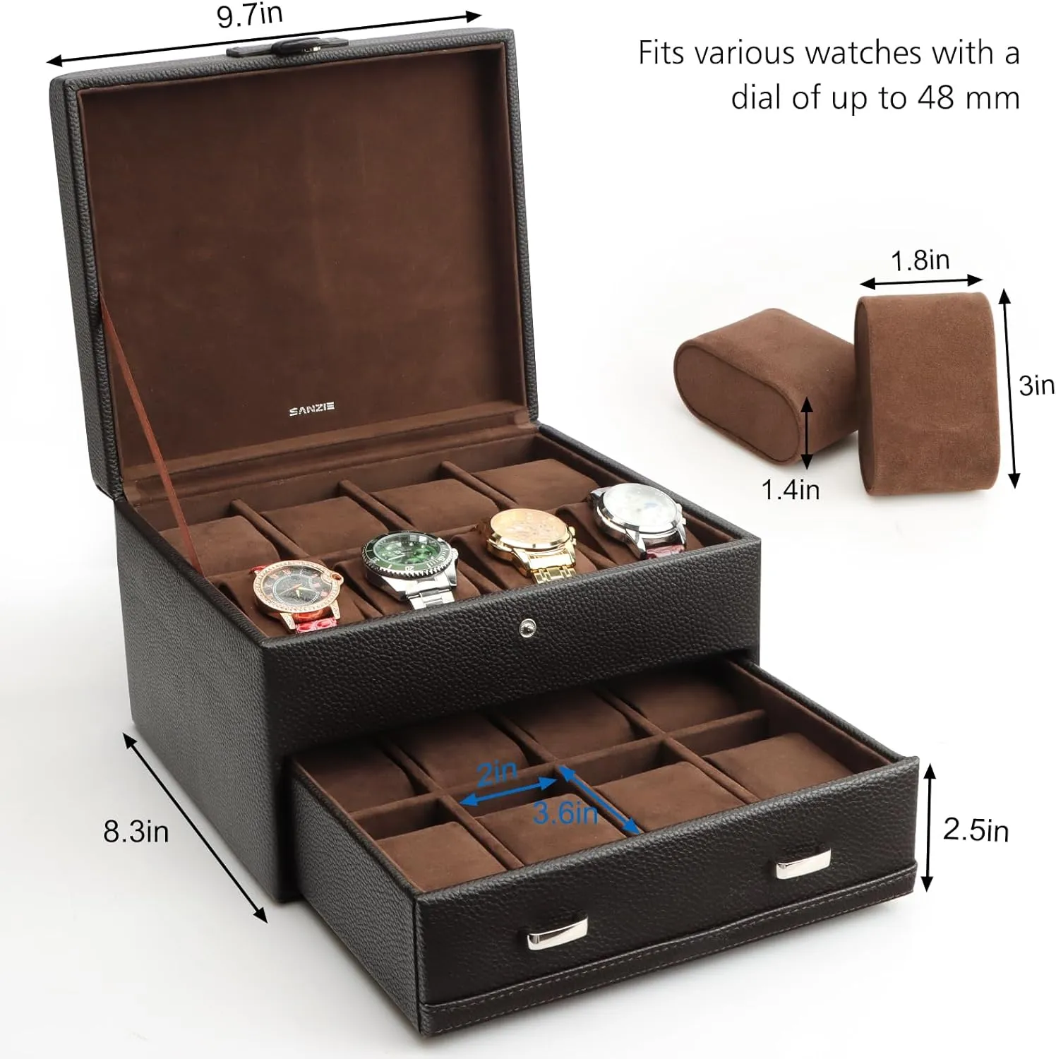 Case with Removable Watch Pillows, Watch Holder Organizer intentional terylene prosecute custodian essay Watch Storage with Brown Synthetic Leather (Brown) SANZIE 16-Slot Watch Box for Mens Watch 