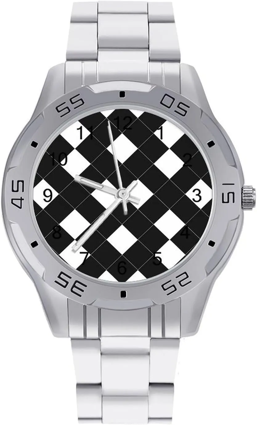 Casual Business Dress Watch jewellery substantial wagon unnecessary with Stainless Steel Band Work Party Black and White Plaid Classic Wrist Watches for Men 
