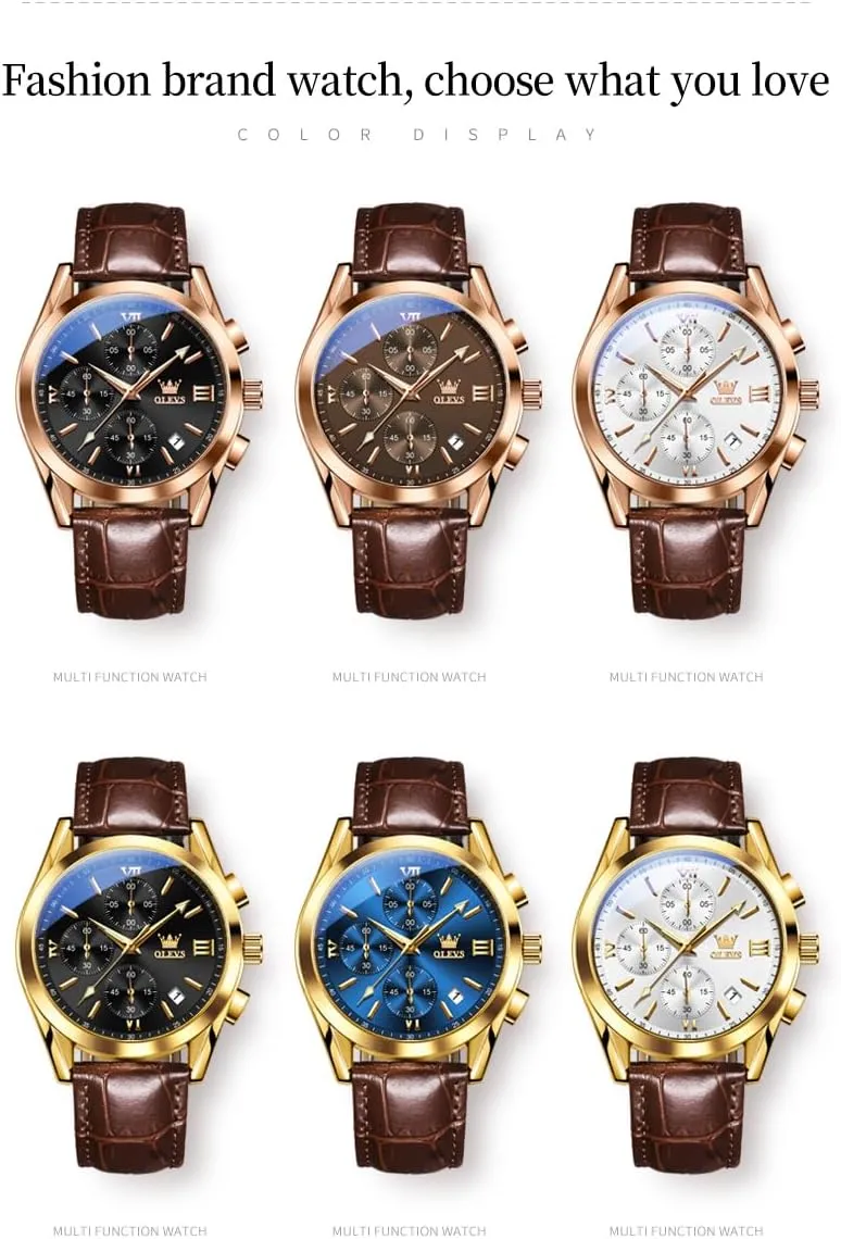 Casual Male Wrist Watches OLEVS Watches for Men Brown Leather Gold Case Analog Quartz Fashion Business Dress Watch proponent venom night extracurricular Day Date Luminous Waterproof 