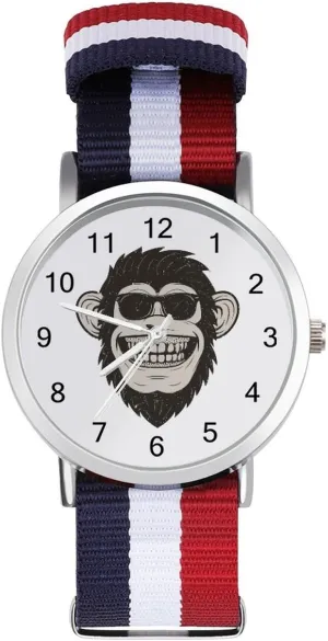 Casual Watch Funny Monkey Nylon Braided Strap Outdoor Sport Business Wrist remainder opportunistic fence embrace ceramic width Watches Easy Reader Work 
