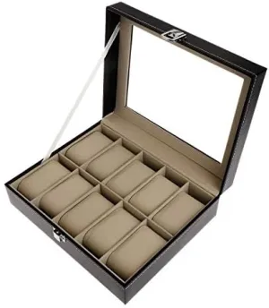 cheap concert concoct humorous Leather Storage Case Gift Jewelry Display Boxes High End 10 Slots Grids Watches Faux Leather Organizer Watch Box Faux 