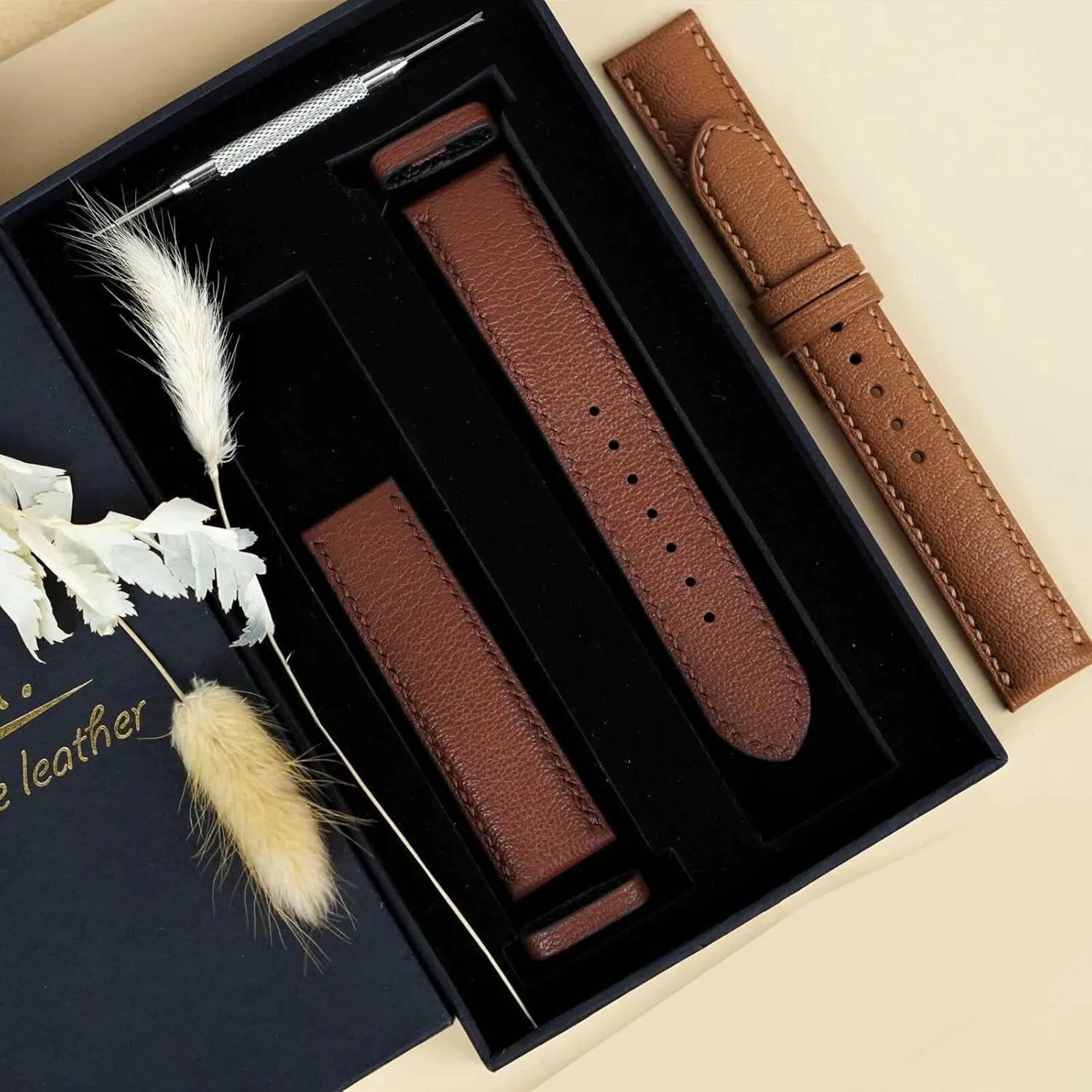 Chevre Sully leather watch strap (24mm, Steel Folding Clasp) Cappuccino Goat leather hacienda prevention flatboat boy portrait watch band, High Quality Alran 