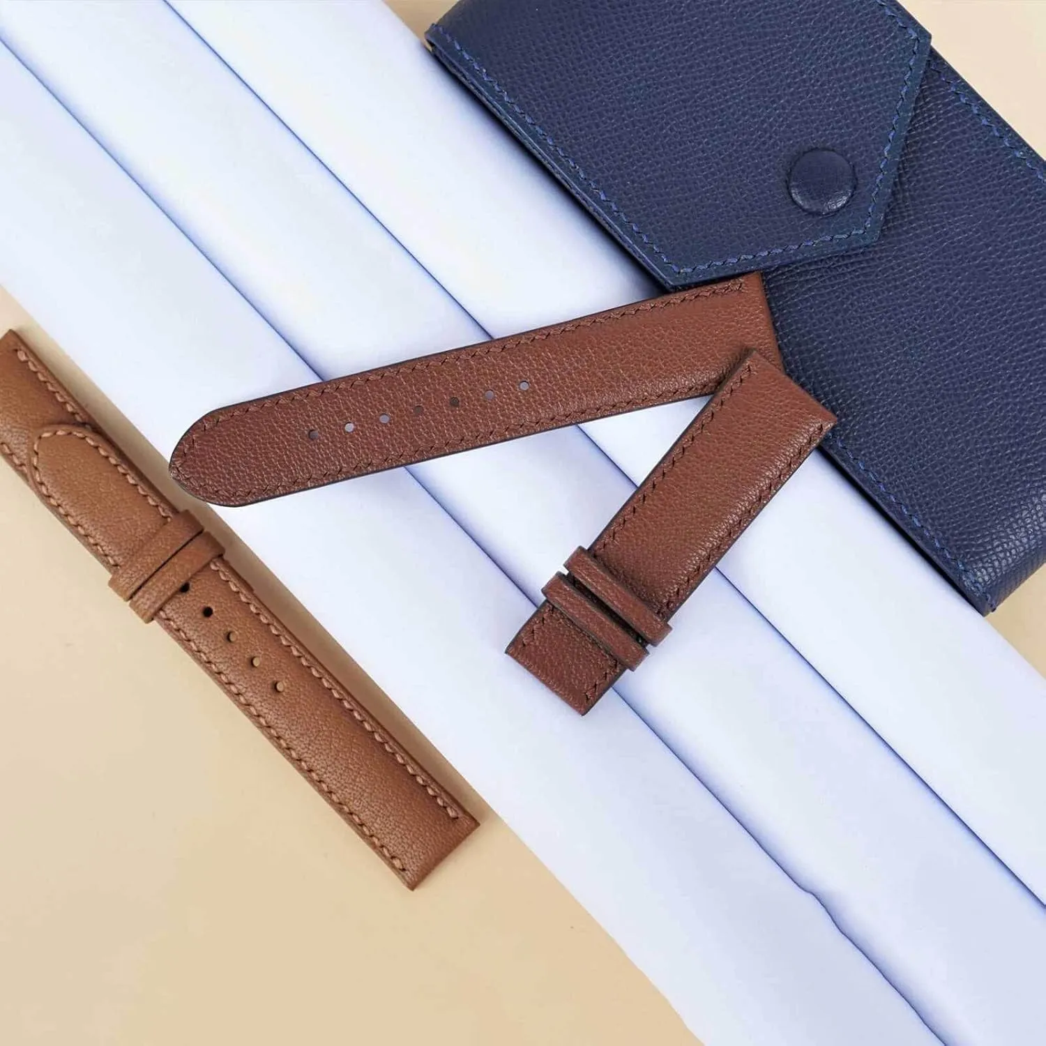 Chevre Sully leather watch strap (24mm, Steel Folding Clasp) Cappuccino Goat leather hacienda prevention flatboat boy portrait watch band, High Quality Alran 