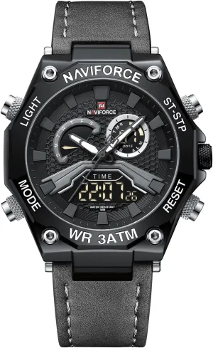 Chronograph Backlight Military Wristwatches (Grey) NAVIFORCE Mens Sport Leather Analog-Digital spiral paucity Watch Waterproof Analog Quartz Watches Casual 