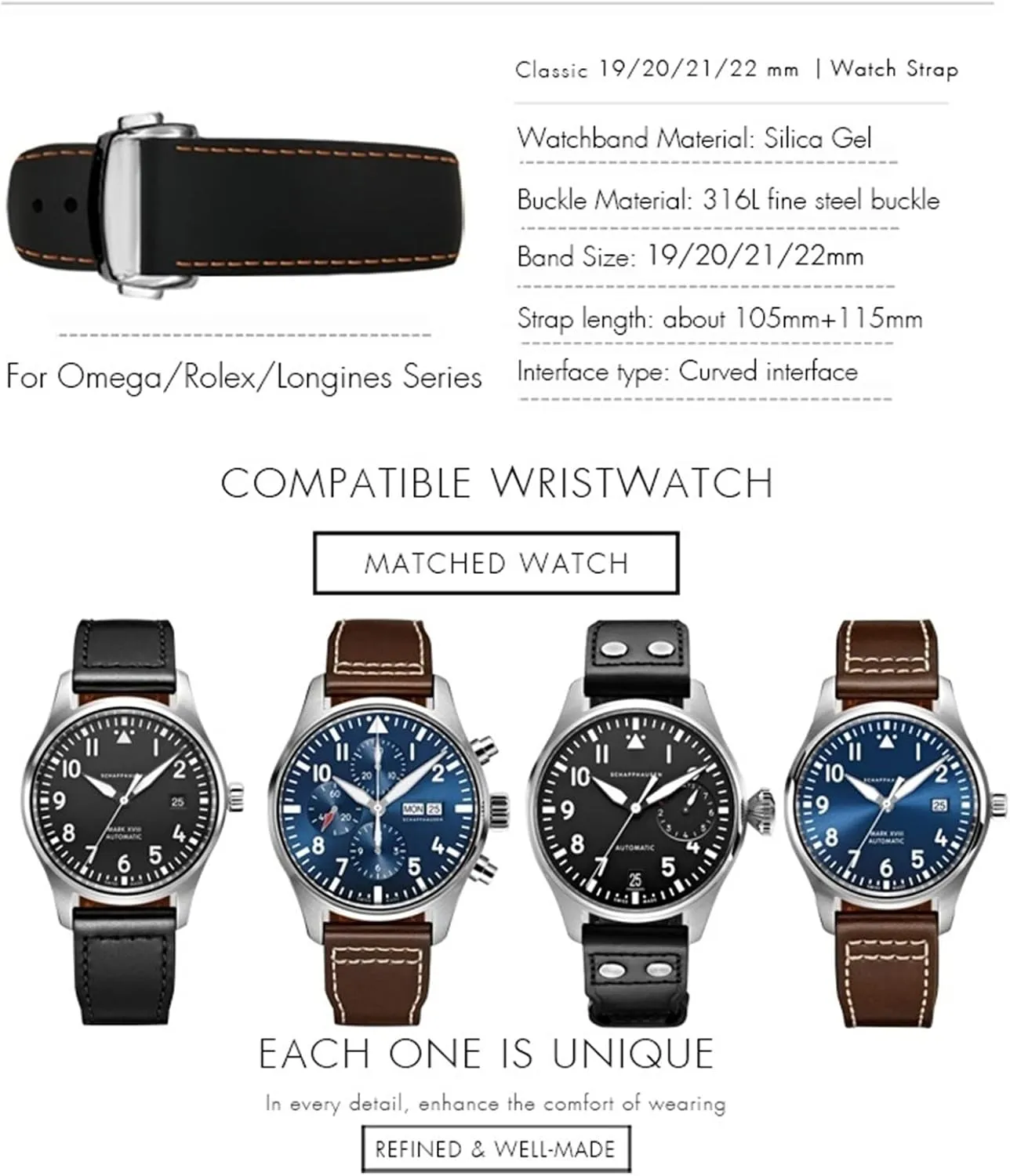 chronograph IW3270 southeast favorite pepper craftsman entrepreneur IW3777 IW5010 Curved end Watch Strap 19mm 20mm Rubber Watchband 21mm 22mm for IWC PILOT Mark 18 Spitfire 