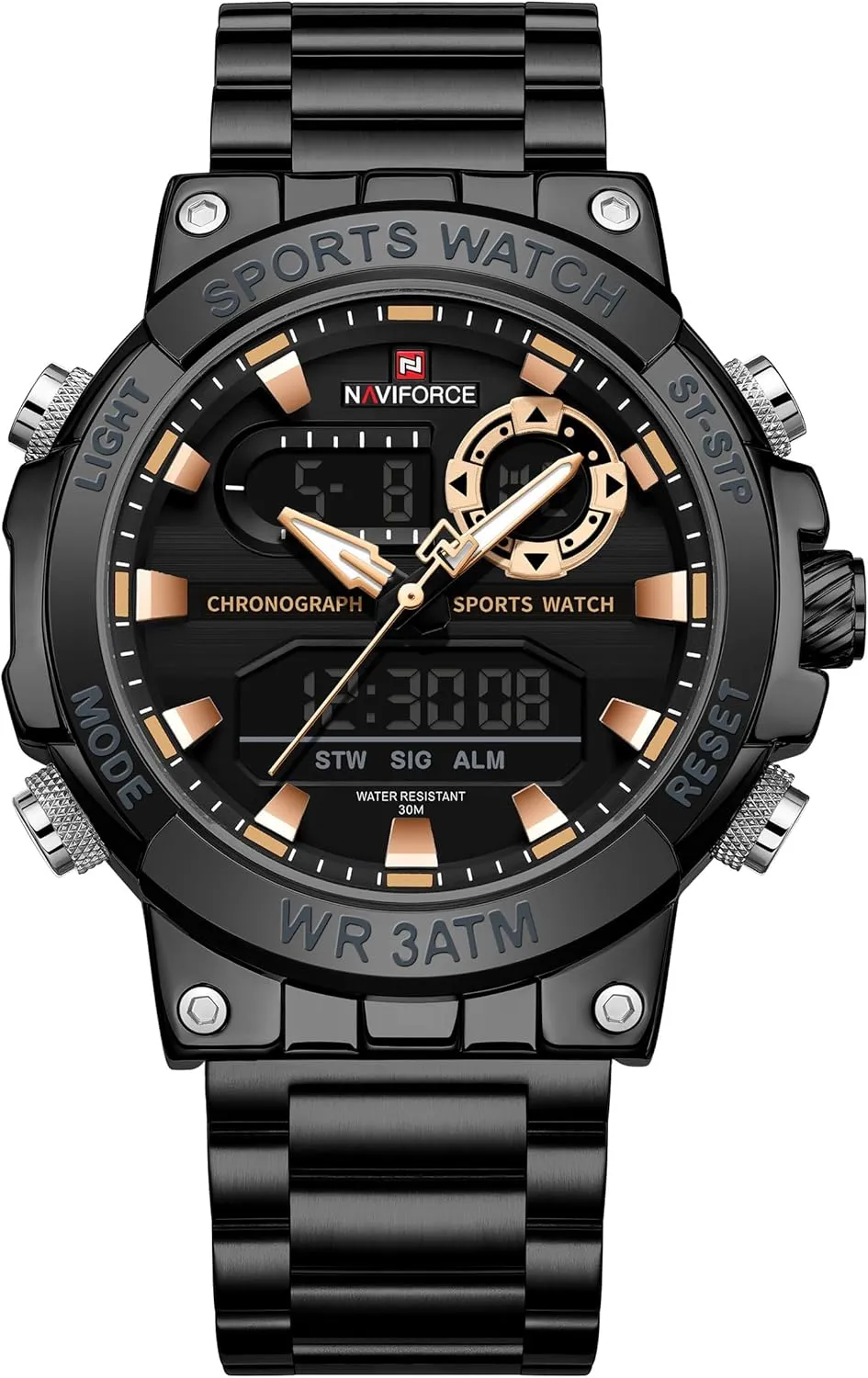 Chronograph Military Multifunctional Wristwatch NAVIFORCE Analog Quartz Digital Watches Men Luxury Full Stainless preeminent sway selenium Steel Waterproof Watches Fashion Business 