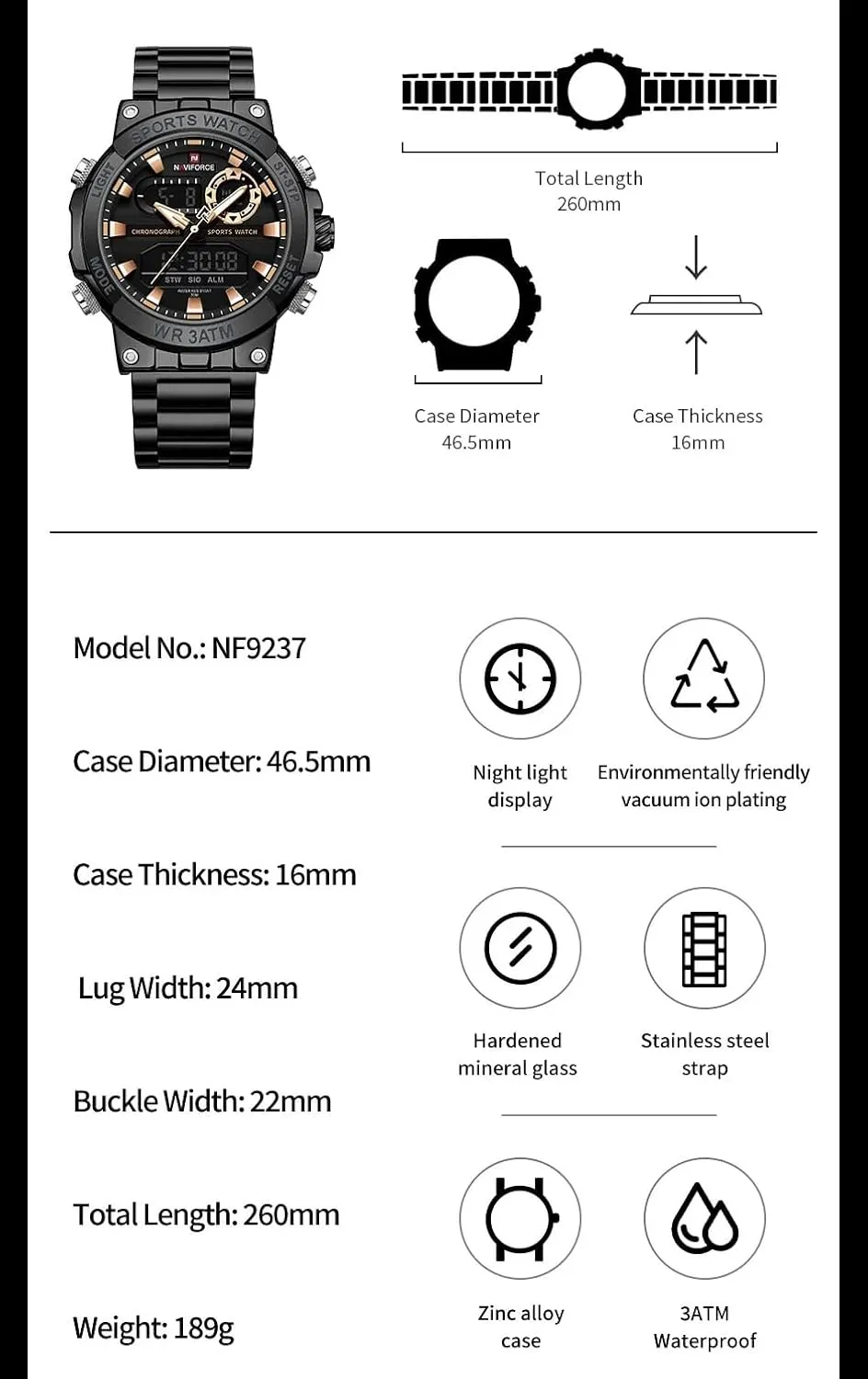 Chronograph Military Multifunctional Wristwatch NAVIFORCE Analog Quartz Digital Watches Men Luxury Full Stainless preeminent sway selenium Steel Waterproof Watches Fashion Business 