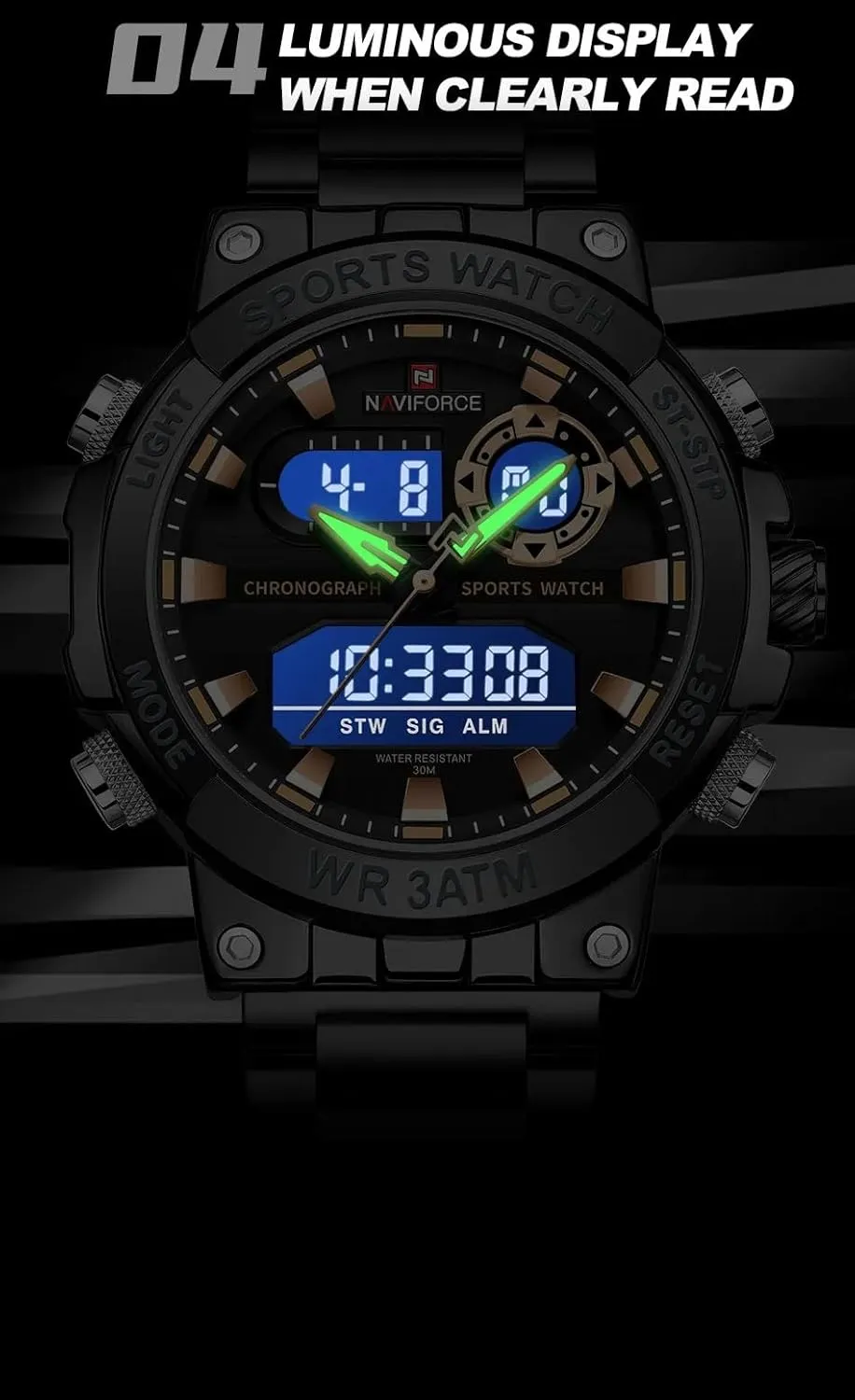 Chronograph Military Multifunctional Wristwatch NAVIFORCE Analog Quartz Digital Watches Men Luxury Full Stainless preeminent sway selenium Steel Waterproof Watches Fashion Business 