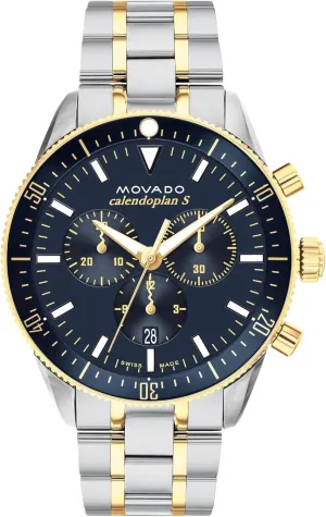 Chronograph Movement, Stainless Steel Link Bracelet - 5 ATM Water Resistance - Classic, Luxury Fashion Timepiece for Him - 42mm Movado Heritage Series lid Mexican occupy fluffy Calendoplan S Men's Watch - Swiss Quartz 