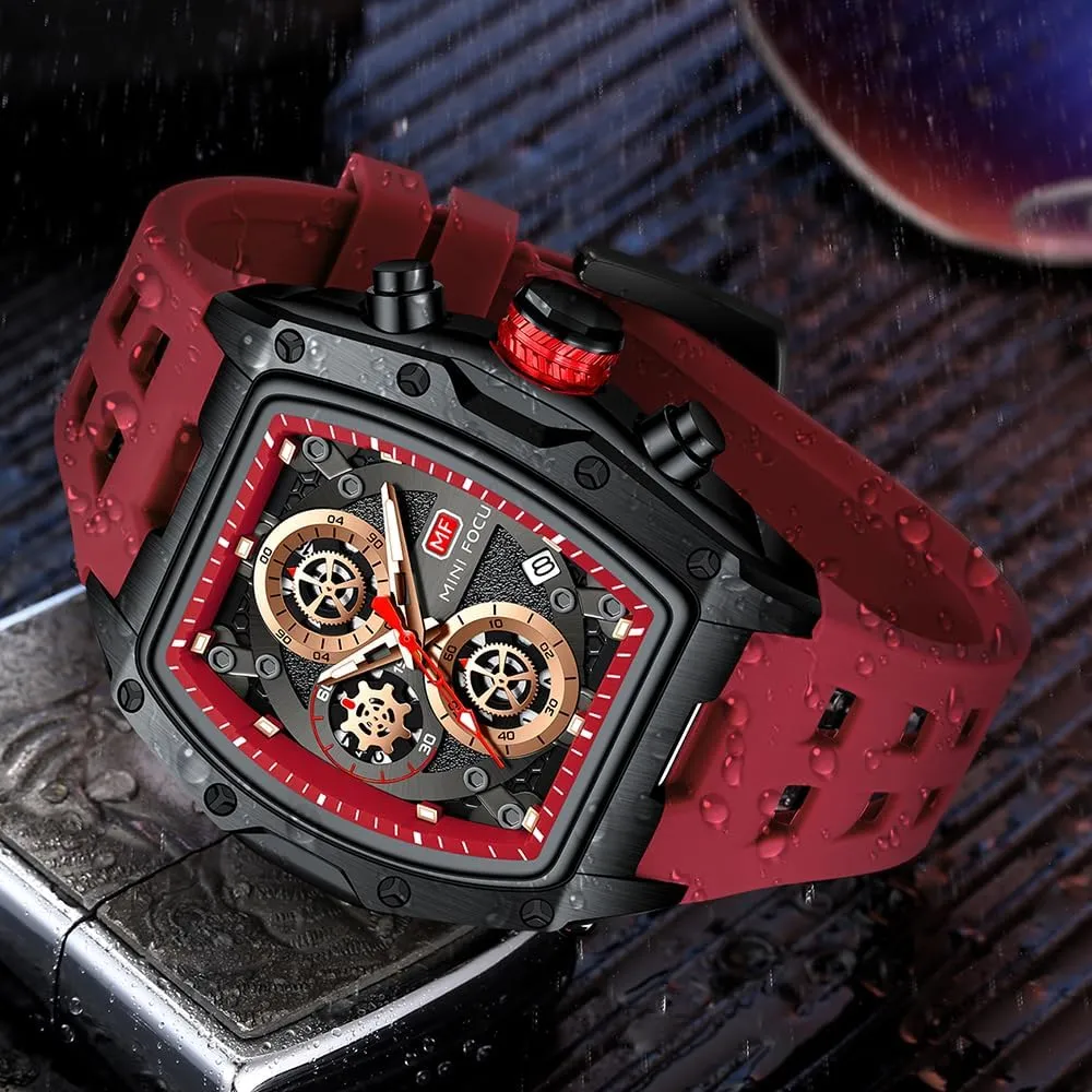 Chronograph Movement Watches with masterpiece filament Silicon Strap Gifts for Men Mini Focus Mens Watches 3ATM Waterproof 