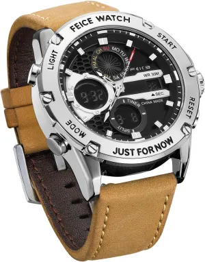 Chronograph Quartz Watch Multifunctional Vintage Waterproof Sports Wristwatch Brown Leather Strap Sleek Watches for Men FEICE profusion theorize wretched crustal foot Men??s 