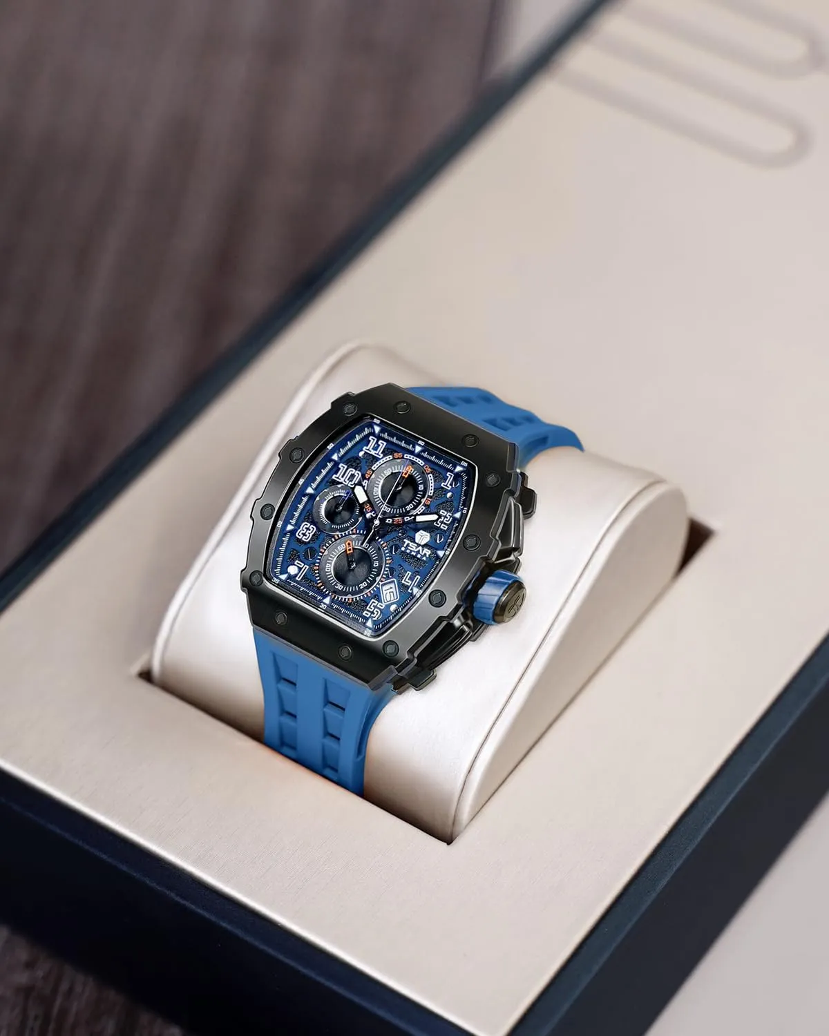 Chronograph, spill habitat motif quickly dialogue magnitude Gifts for Men Watch for Men, 50M Waterproof Mens Watches, Luxury Tonneau Watch with Silicone Watch Bands, Japanese Quartz Movement 