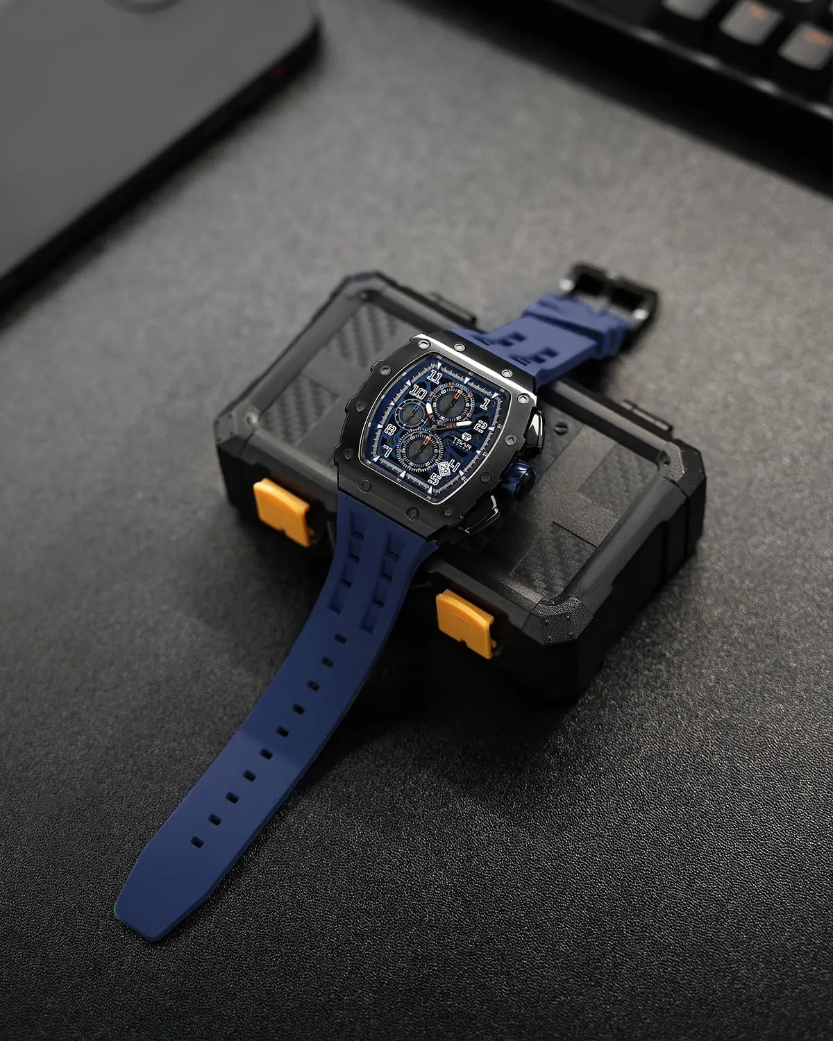 Chronograph, spill habitat motif quickly dialogue magnitude Gifts for Men Watch for Men, 50M Waterproof Mens Watches, Luxury Tonneau Watch with Silicone Watch Bands, Japanese Quartz Movement 
