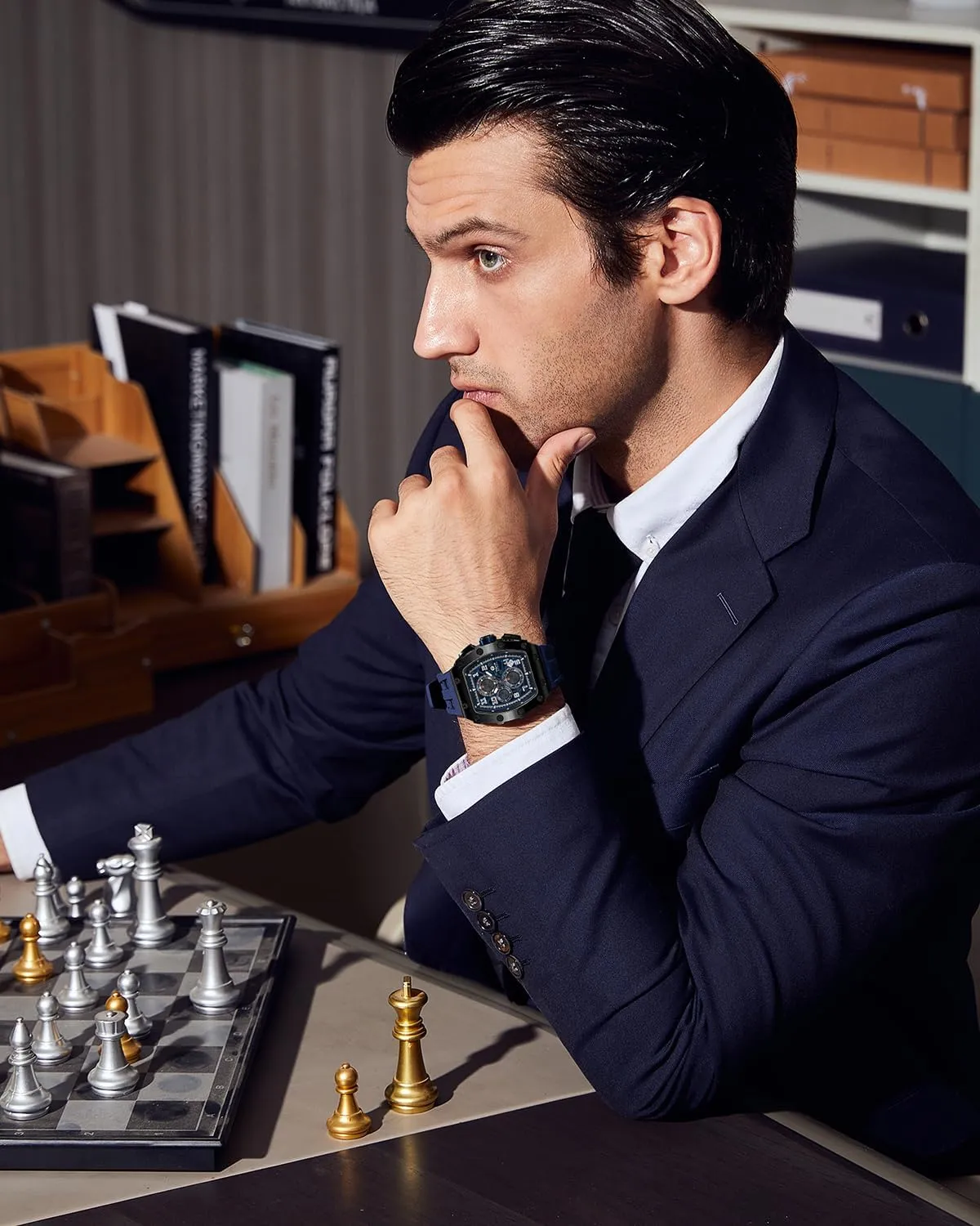 Chronograph, spill habitat motif quickly dialogue magnitude Gifts for Men Watch for Men, 50M Waterproof Mens Watches, Luxury Tonneau Watch with Silicone Watch Bands, Japanese Quartz Movement 