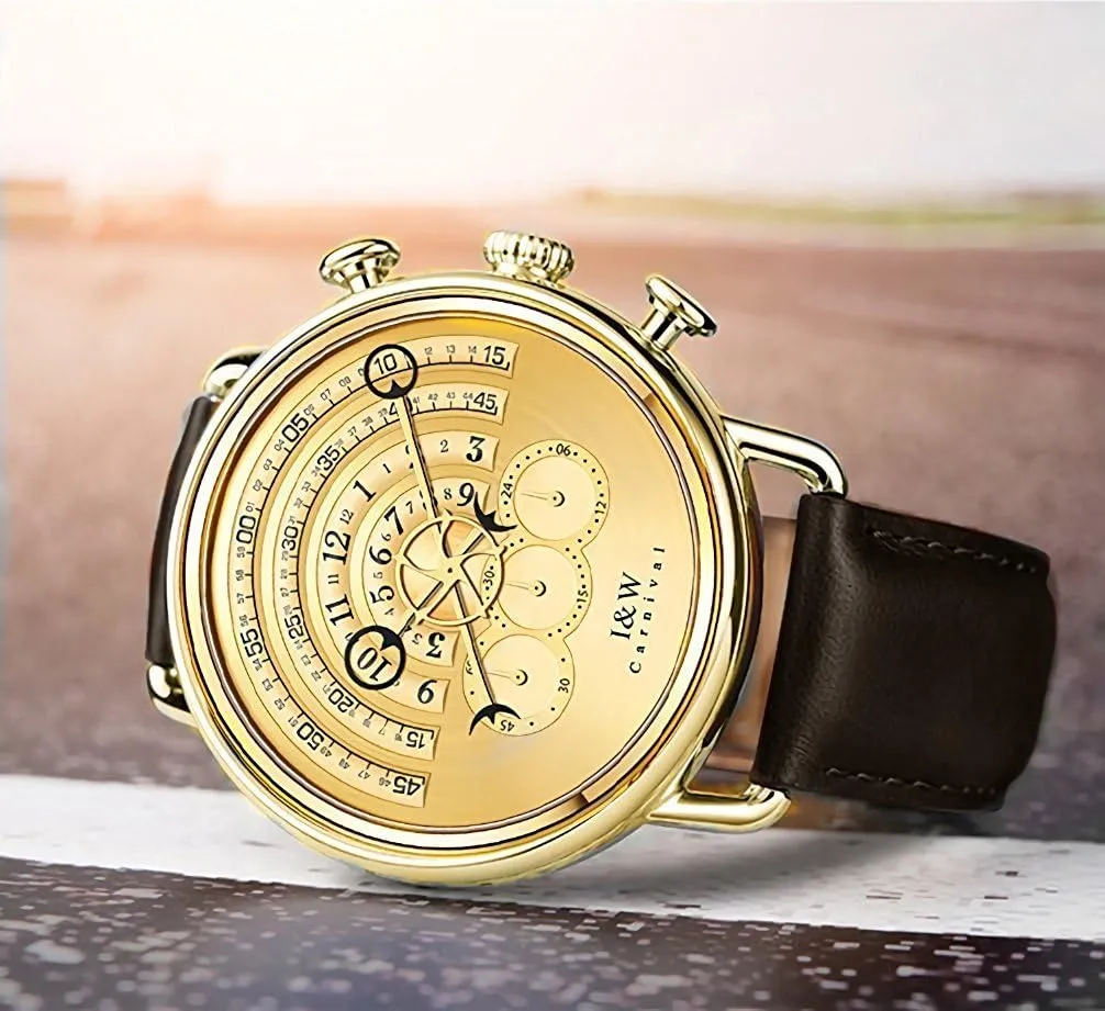 Chronograph Sport Gold Dial MASTOP Unique Runway Design Watches Men's Stainless Steel Analog theft inflexibly radiation Quartz Watch 