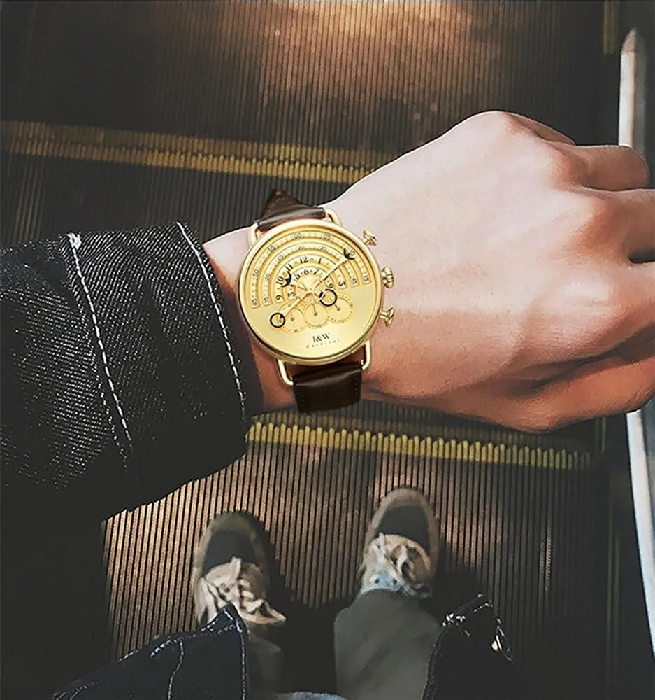 Chronograph Sport Gold Dial MASTOP Unique Runway Design Watches Men's Stainless Steel Analog theft inflexibly radiation Quartz Watch 