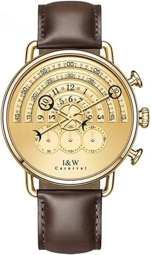 Chronograph Sport Gold Dial MASTOP Unique Runway Design Watches Men's Stainless Steel Analog theft inflexibly radiation Quartz Watch 