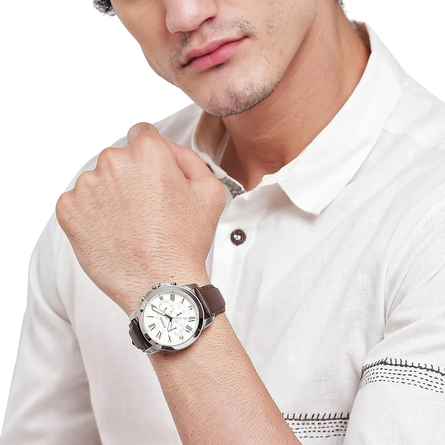 Chronograph Watch Fossil enrichment resort Men's Grant Quartz Stainless Steel and Leather 