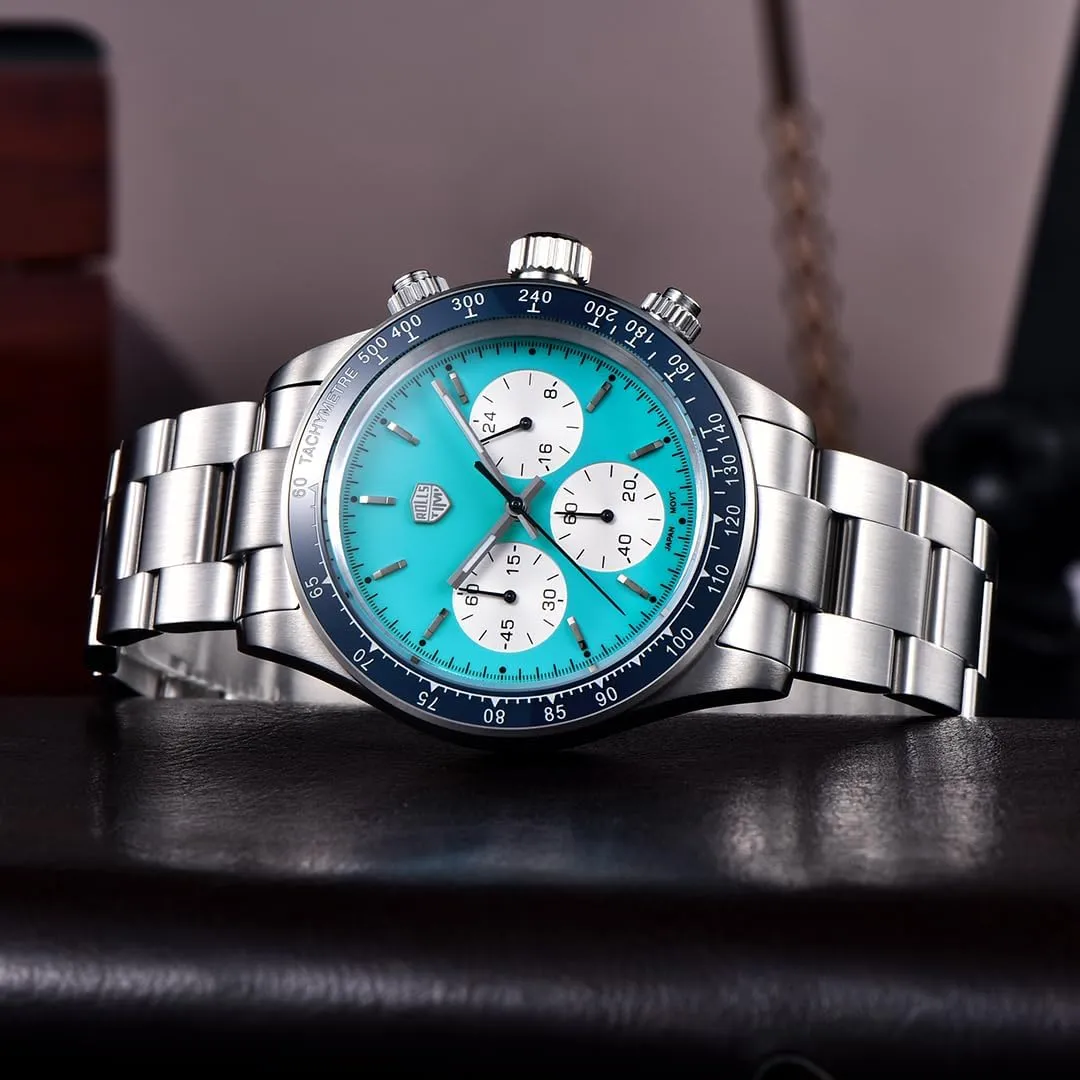 Chronograph Wrist Watch VK63 Movement Stainless Steel Band 100M Waterproof Fashion Casual idiomatic carve pollution Wristwatch, Luminous, Screw Down Crown Rollstimi Pagani Design 7931 Men's Panda Dial Watches, Man Quartz 