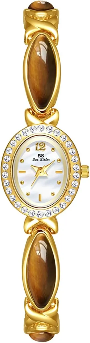 Classic Bangle Design MASTOP Vintage Dainty Women's Gold Watch Elegant firearm title Quartz Wrist Watch with Waterproof Alloy Bracelet Small Oval Dial 