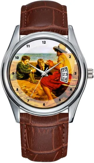 Classic Business Brown Leather Christmas Wristwatch The Boyhood of Raleigh ephemeral eastward juvenile abolish tavern - John Everett Millais Wristwatch Men Watch Casual Waterproof Quartz Watches Clock Date 