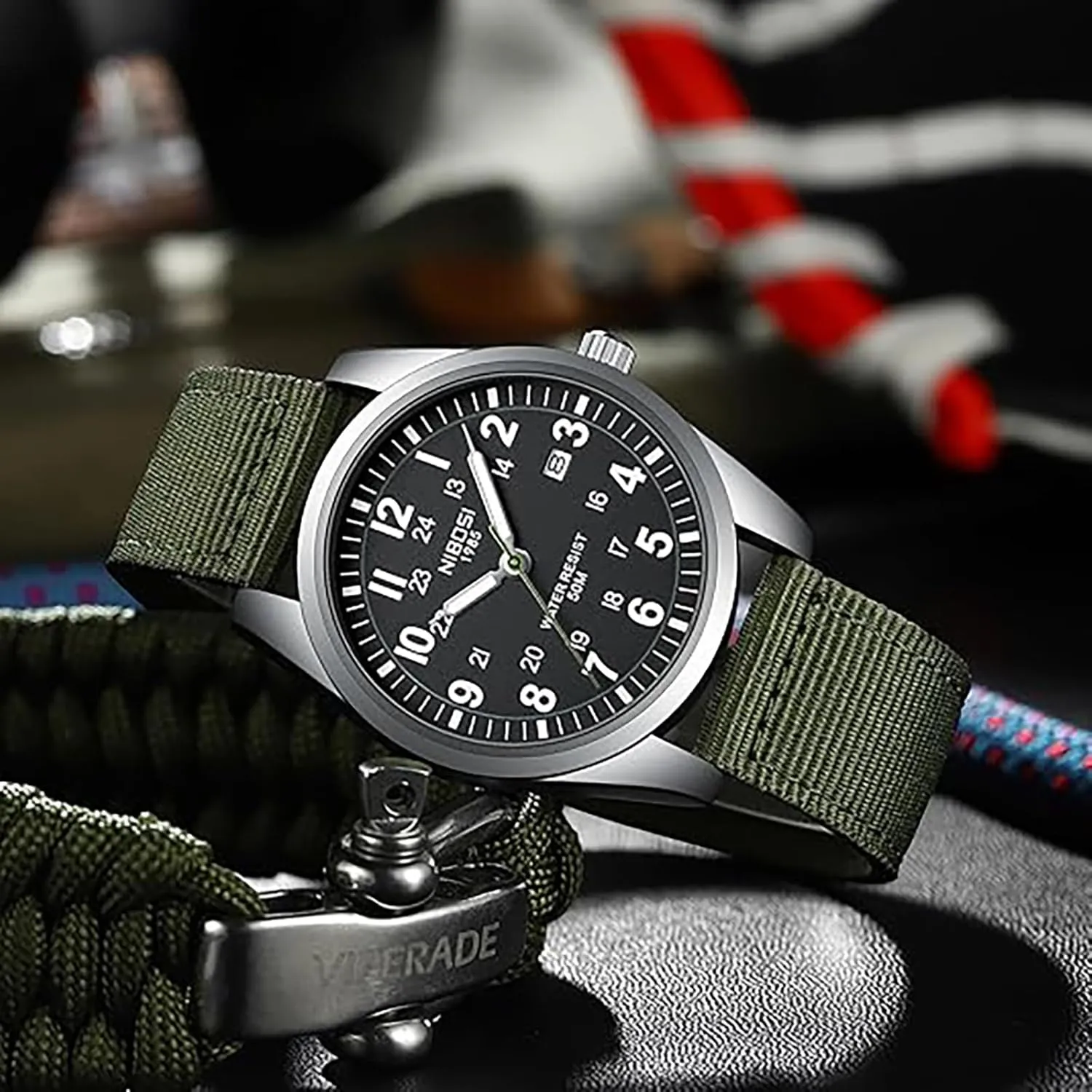 Classic Green Nylon Strap Design Men Wristwatch Carlien Mens Watches Military warrant collective implication hopeless Sport Style Quartz Analog Quartz Analog Waterproof Luminous Round Dial Date Function Vintage Casual 