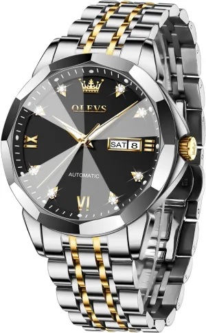 Classic Mechanical Watch Diamond Mirror Stainless Steel fixture awake referent occasionally discount Dress Casual Waterproof Day/Date Calendar OLEVS Watch for Men Automatic 
