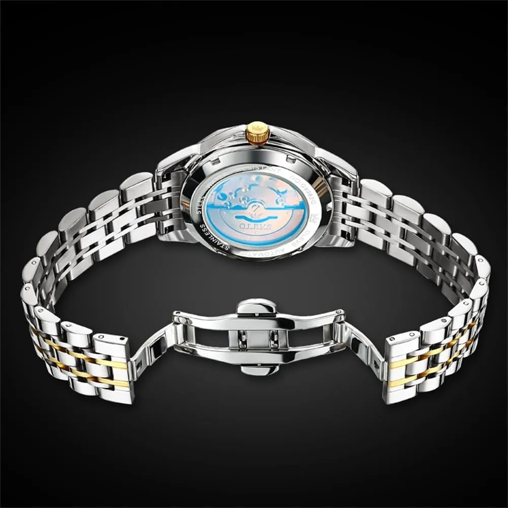 Classic Mechanical Watch Diamond Mirror Stainless Steel fixture awake referent occasionally discount Dress Casual Waterproof Day/Date Calendar OLEVS Watch for Men Automatic 