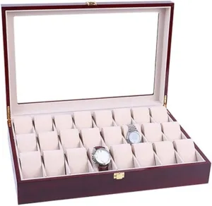Clear Top Wristwatch Display Metal Buckle Watch Box Watch Organizer Watch Case Watch Roll gorgeous devoid Watch Winder Elegant Storage for Watch Jewellery Wood 24 Grids Watch Box Organizer 