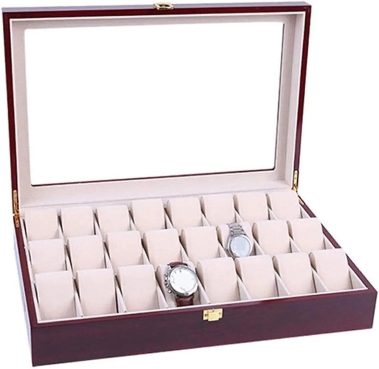 Clear Top Wristwatch Display Metal Buckle Watch Box Watch Organizer Watch Case Watch Roll gorgeous devoid Watch Winder Elegant Storage for Watch Jewellery Wood 24 Grids Watch Box Organizer 