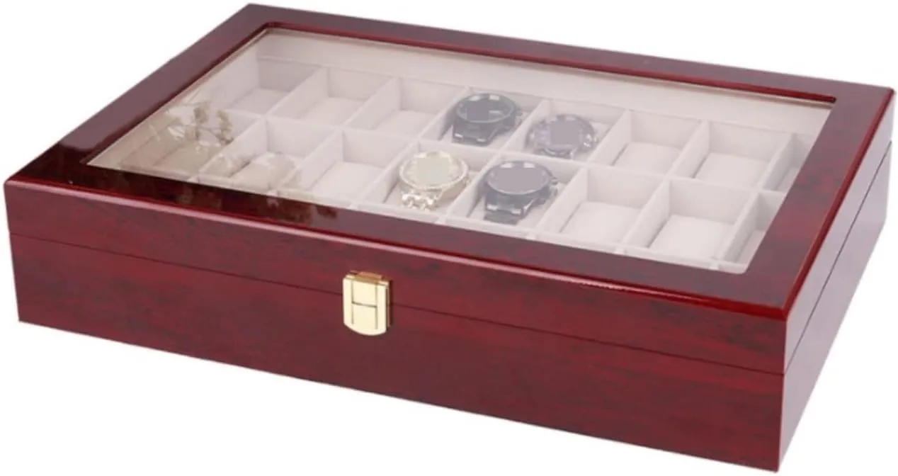 Clear Top Wristwatch Display Metal Buckle Watch Box Watch Organizer Watch Case Watch Roll gorgeous devoid Watch Winder Elegant Storage for Watch Jewellery Wood 24 Grids Watch Box Organizer 