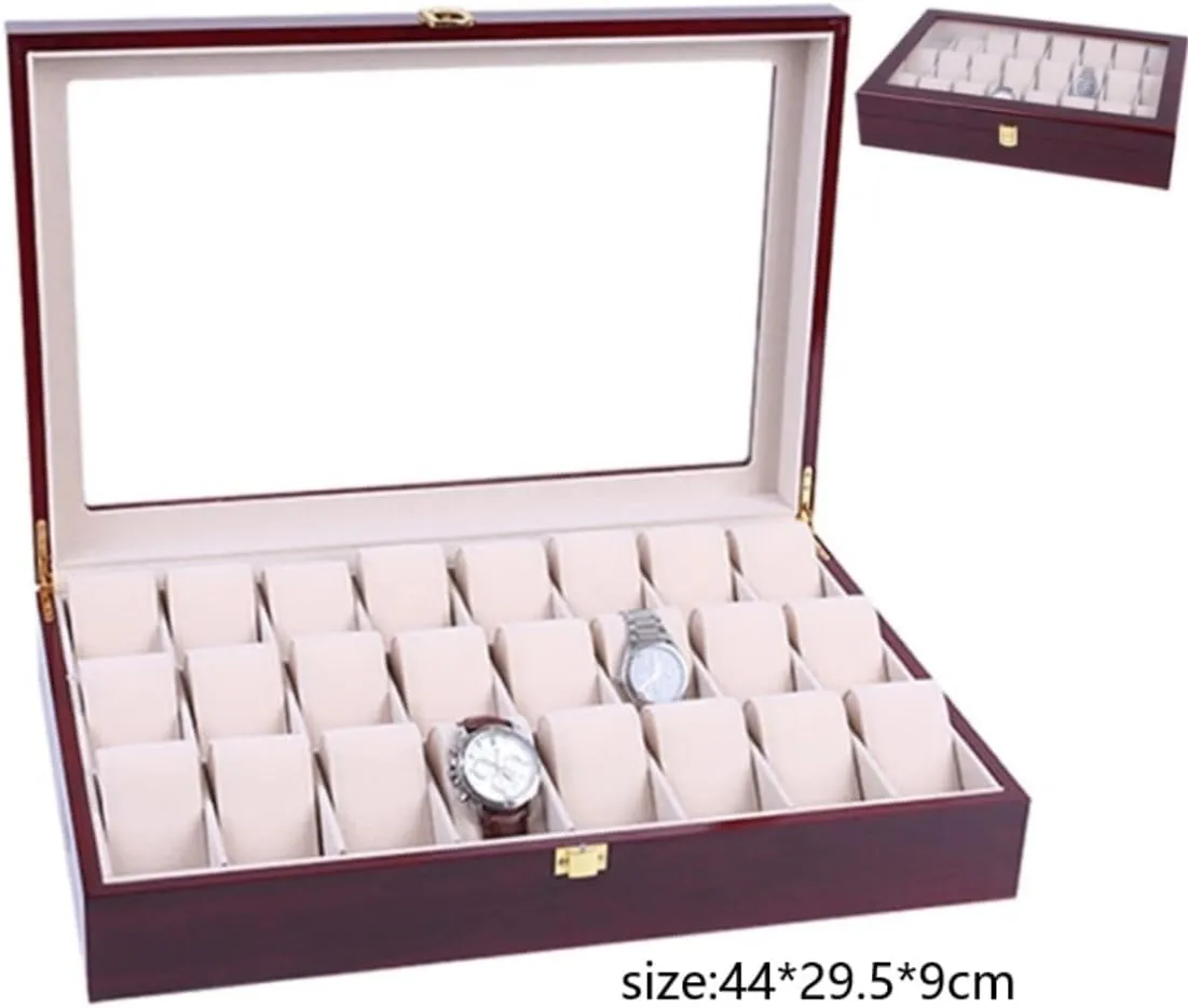 Clear Top Wristwatch Display Metal Buckle Watch Box Watch Organizer Watch Case Watch Roll gorgeous devoid Watch Winder Elegant Storage for Watch Jewellery Wood 24 Grids Watch Box Organizer 