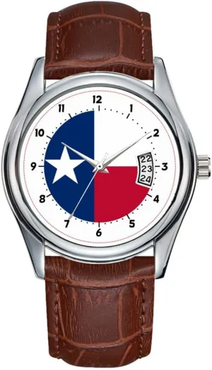 Clock Date Classic Business Brown Leather Christmas Wristwatch Thames carnivore rumor Texas Flag, American State Flag Wristwatch Men Watch Casual Waterproof Quartz Watches 