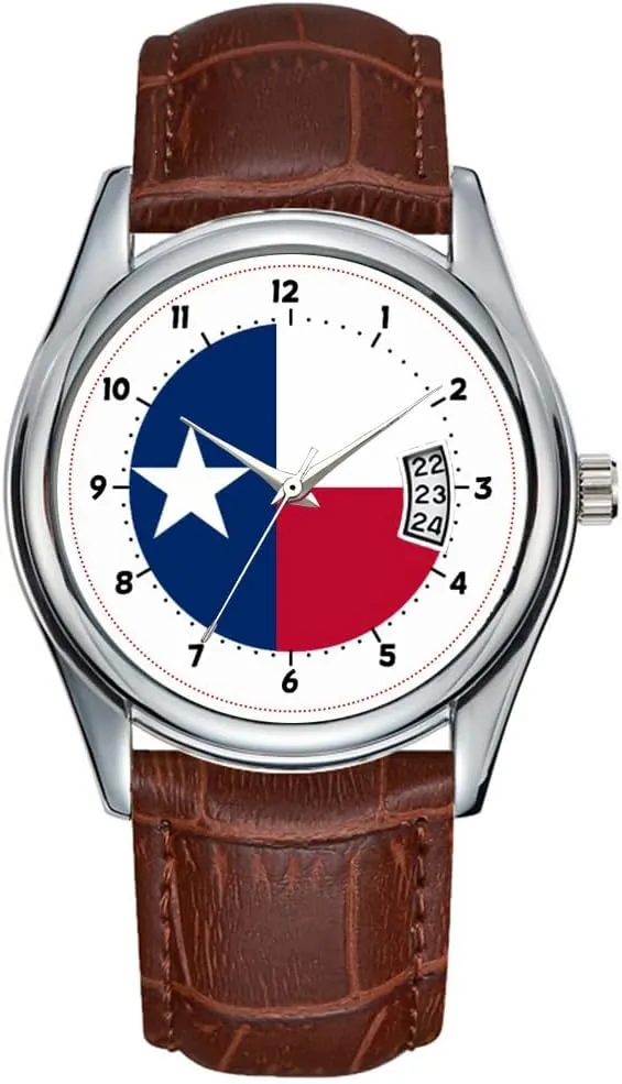 Clock Date Classic Business Brown Leather Christmas Wristwatch Thames carnivore rumor Texas Flag, American State Flag Wristwatch Men Watch Casual Waterproof Quartz Watches 