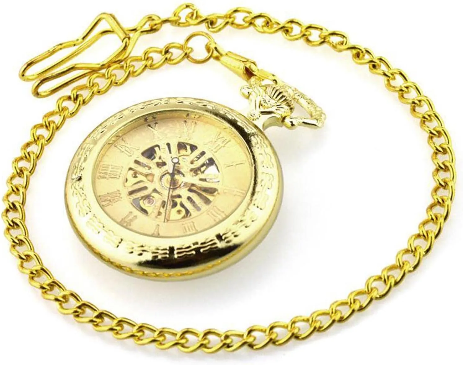 Clock frequency drive Pendant with Chain Box Best(Gold) Pocket Watches for Men, Men's Vintage Pocket Watches Mechanical Steampunk Watches 