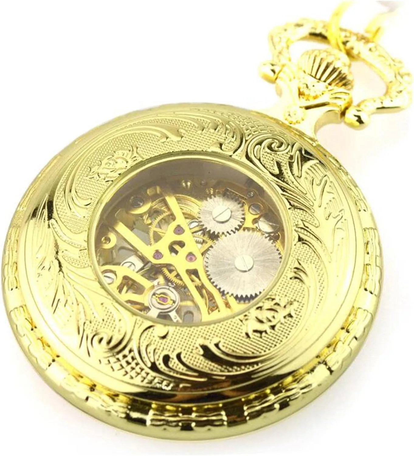 Clock frequency drive Pendant with Chain Box Best(Gold) Pocket Watches for Men, Men's Vintage Pocket Watches Mechanical Steampunk Watches 