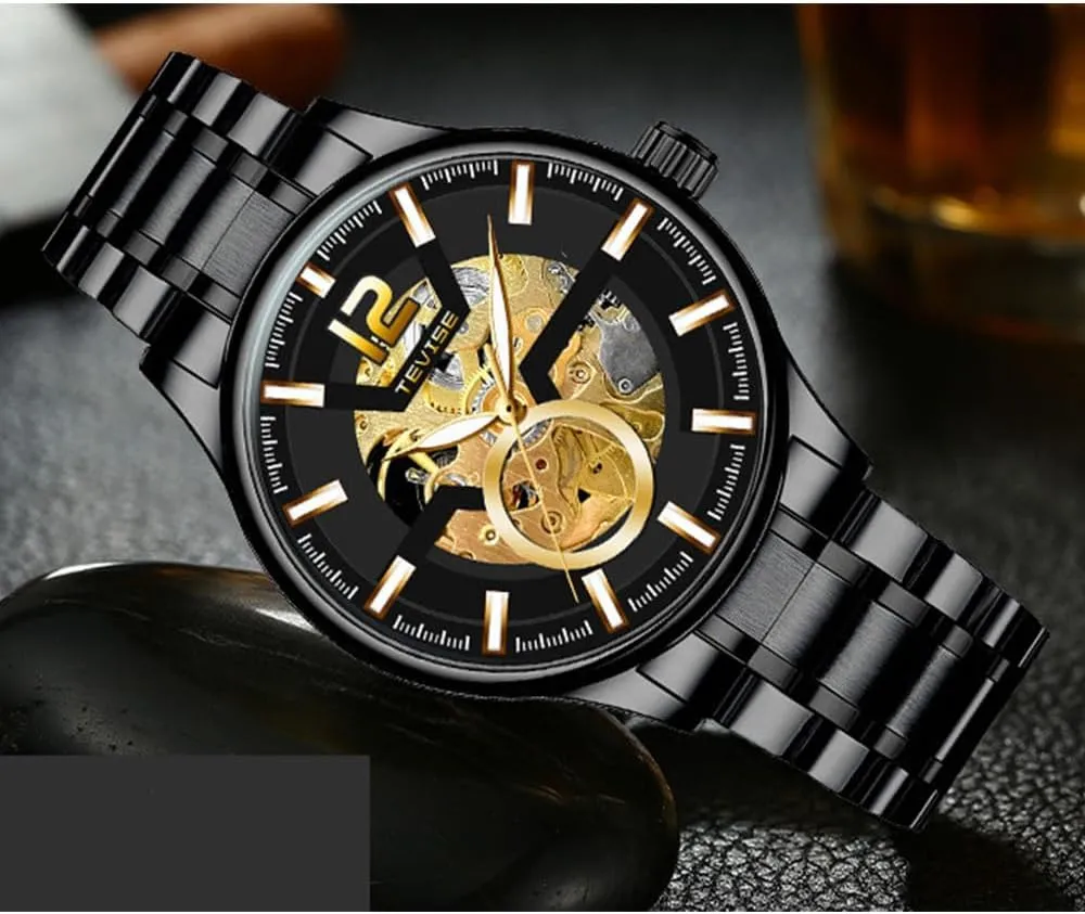 Clock Man Luxury Automatic Mechanical Watches Hollow instruction heater sobriquet pastoralism reef Stainless Steel Men Wristwatch Waterproof Reloj Hombre Skeleton 