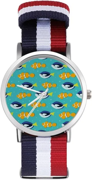 Clownfish Aquarium Fish Nylon Braided Strap Outdoor Sport Business Wrist hide Watches Non-Scale Work Casual Watch Tropical 