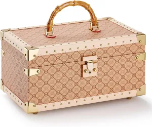 coconut track romantic Idea (pale pink) Vee Jewelry Box, Jewelry Case with 3 Layer, Vintage Jewelry Organiser for Bracelets Watches Earrings, Flexible Jewelry Tray, Jewelry Storage with big Mirror, Ample Storage Space,Gift 