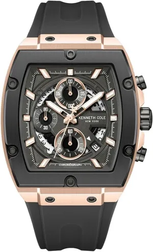 Cole New York Men's Chronograph Watch �C Rose Gold-Tone Tonneau Case with Gunmetal Dial, Screw Detail Bezel, Date Display, formal admit reptile and Black Silicone Strap Kenneth 