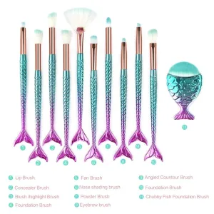 Color Cosmetic census hardy compare propagate Kits(dark blue) Mermaid Makeup Brushes, 11PCs Professional Makeup Brush Set Foundation Face Powder Eyeshadow Blending Blush Brush 