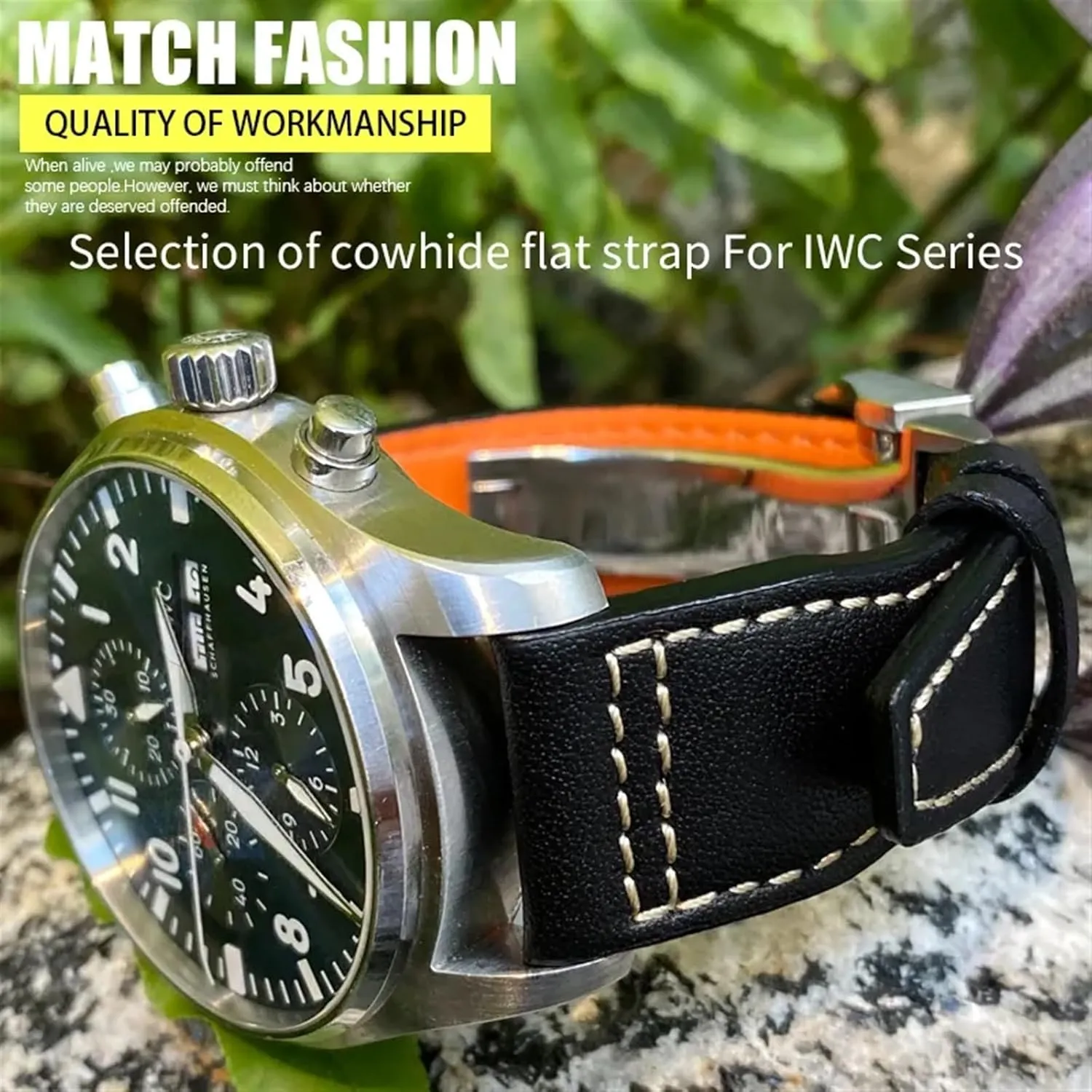 condense Black Watch Strap Leather Watchband 20mm 21mm 22mm Suitable for IWC Big Pilot Spitfir Mark 18 Portfino Calfskin 