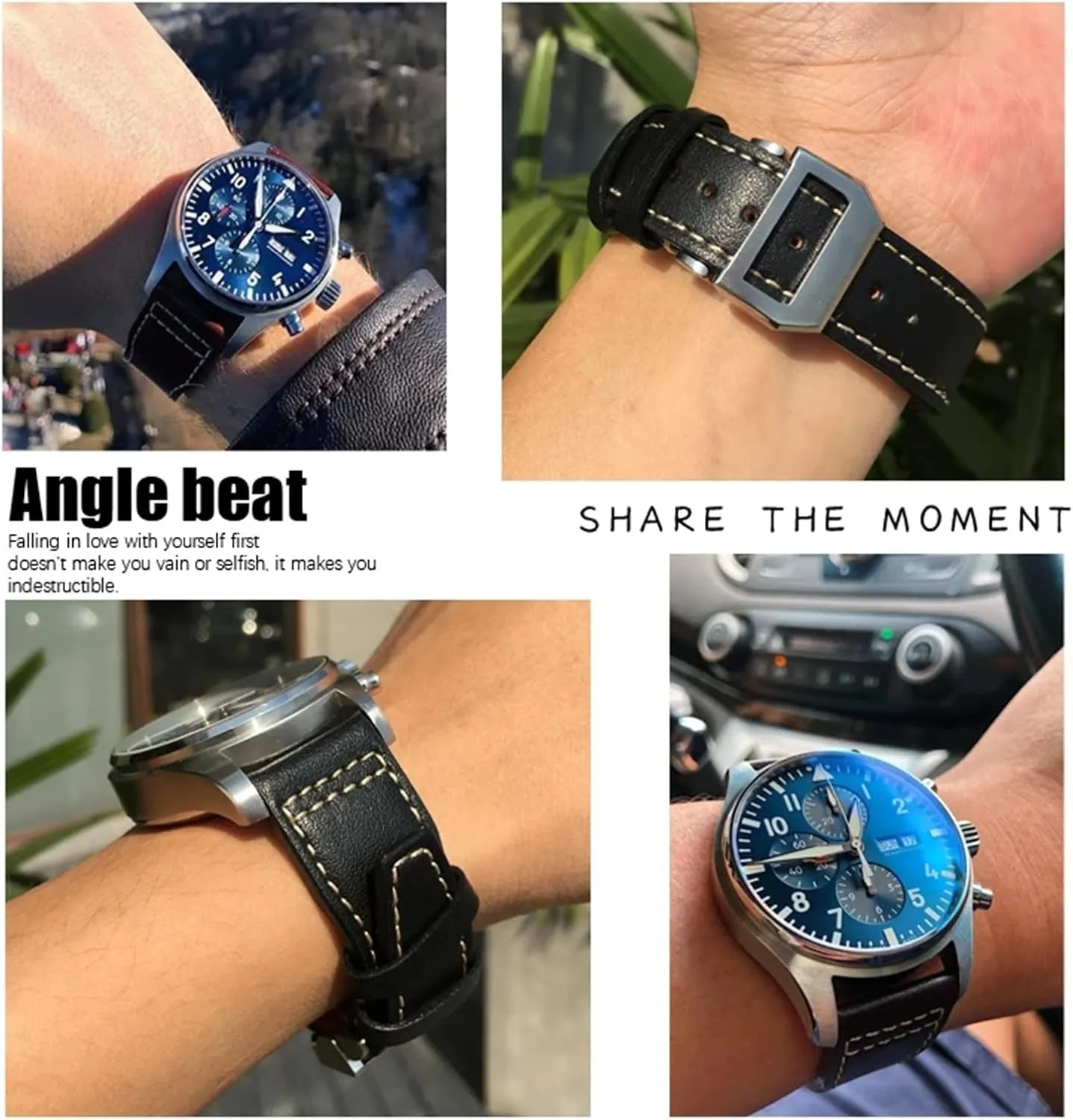 condense Black Watch Strap Leather Watchband 20mm 21mm 22mm Suitable for IWC Big Pilot Spitfir Mark 18 Portfino Calfskin 