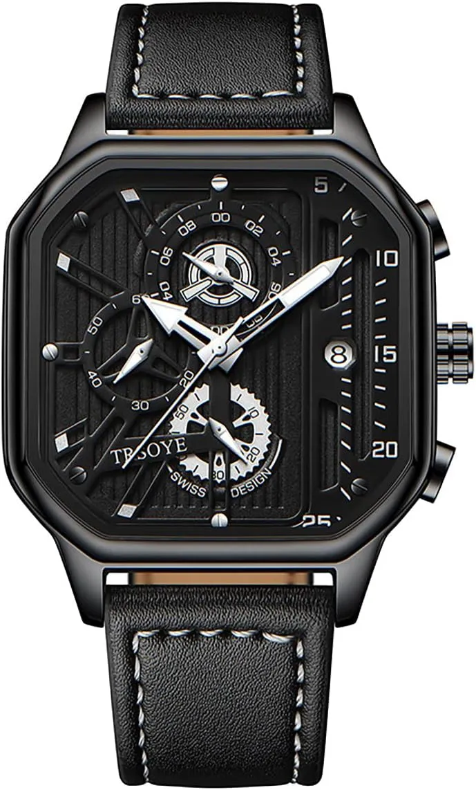 considerable Sport Personality Watches Waterproof Full Leather Quartz Gold Clock Man Watches Luminous Wristwatch Gosasa Mens Square 