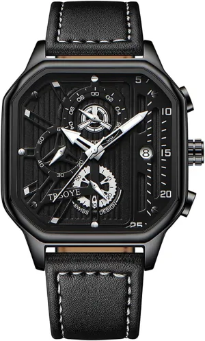 considerable Sport Personality Watches Waterproof Full Leather Quartz Gold Clock Man Watches Luminous Wristwatch Gosasa Mens Square 
