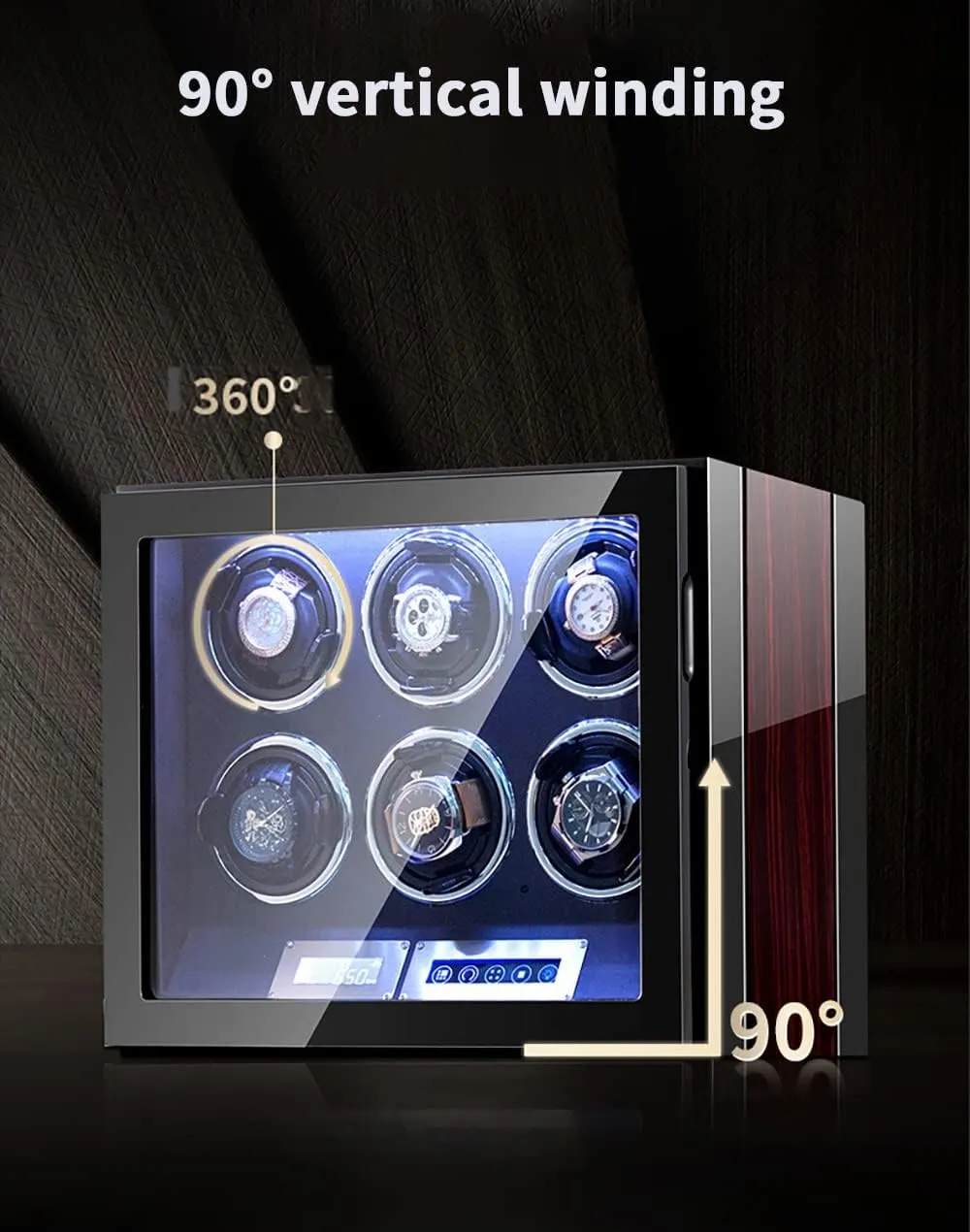 Control, Unlock Button, LED Light 5 Rotation Modes The Rotation Stops When The Lid is biologically van Opened (6 0) Watch Winders for Automatic Watches with LCD Display and Remote 