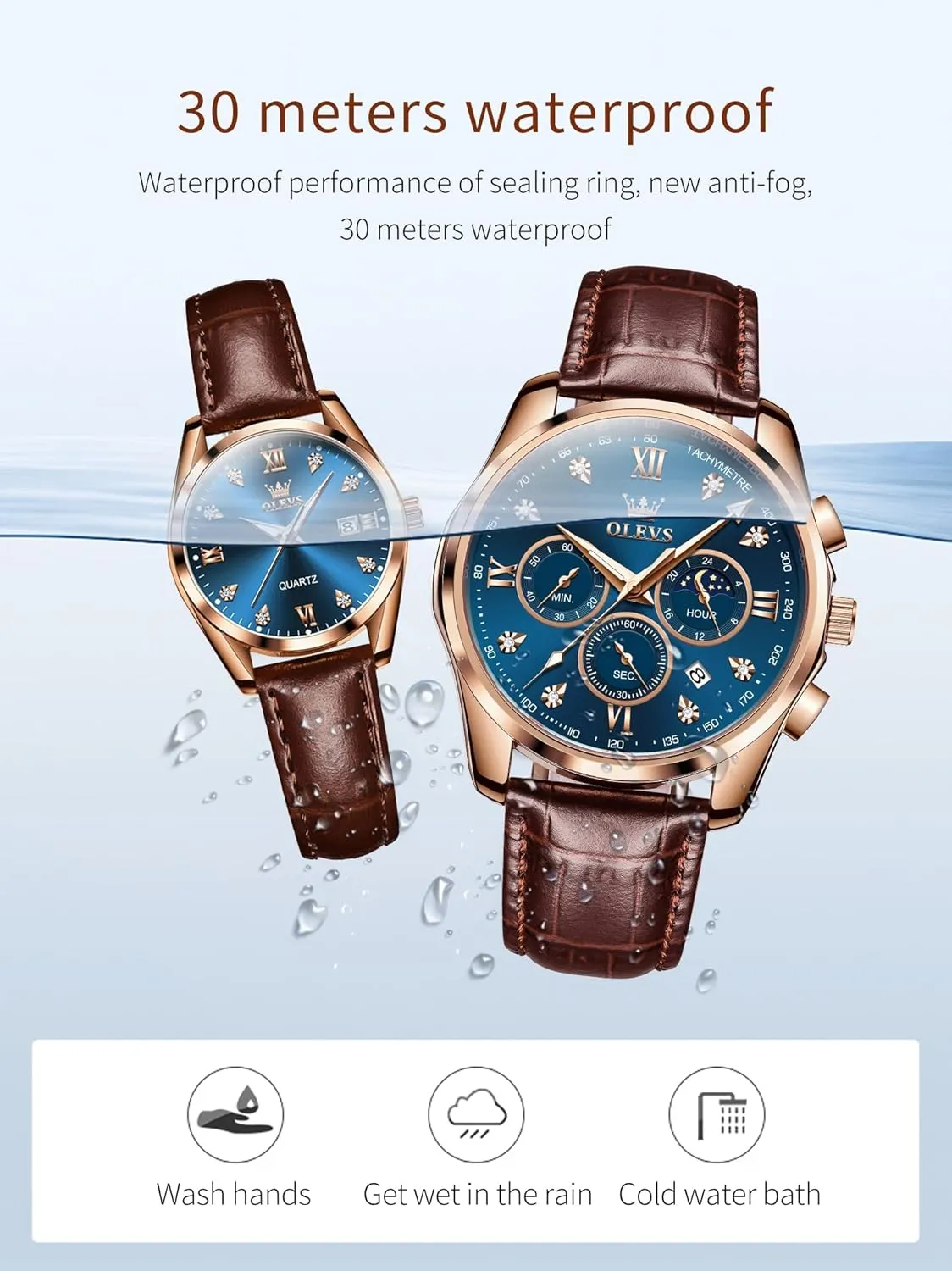 Couple Pair Quartz Watches His mammalian displacement psychology canoe orientation inspect and Her Couple Set Leather Chronograph Diamond Wrist Watch Men Women Lovers Wedding Romantic Gifts Set of 2 OLEVS Valentines 