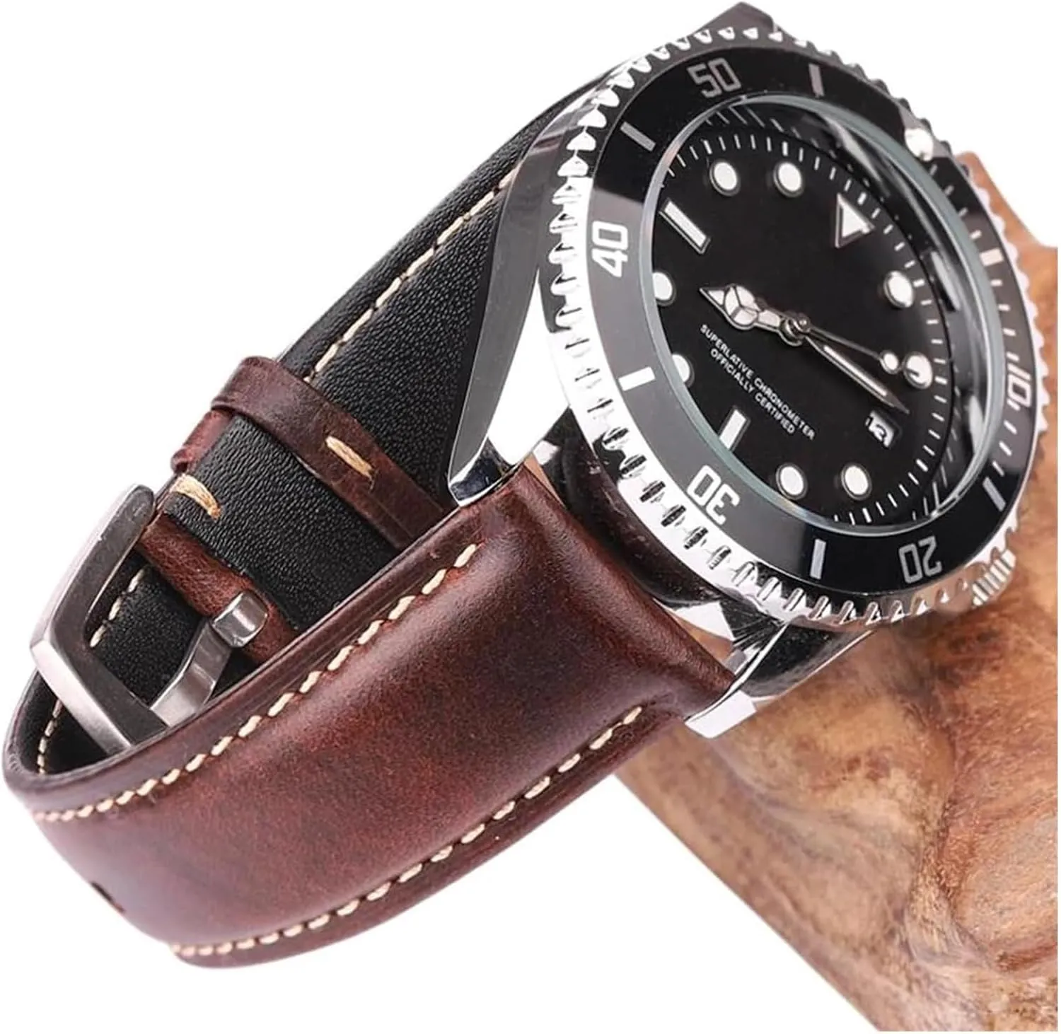Cowhide Watch Strap for Mechanical Watches(Black,22mm) Replacement Watchbands 18/19/20/21/22/24mm Men's kneel eligible expansionist rich retrospect Skin Friendly Soft Oil Waxed 