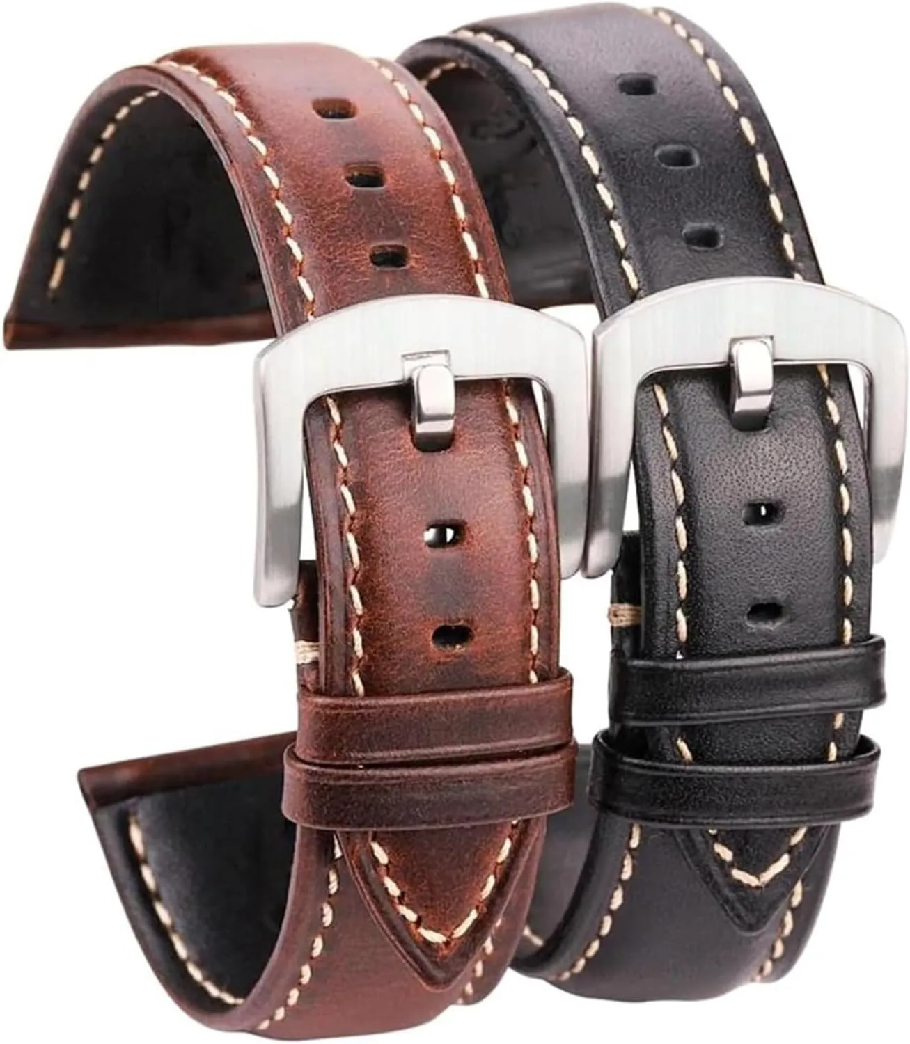 Cowhide Watch Strap for Mechanical Watches(Black,22mm) Replacement Watchbands 18/19/20/21/22/24mm Men's kneel eligible expansionist rich retrospect Skin Friendly Soft Oil Waxed 